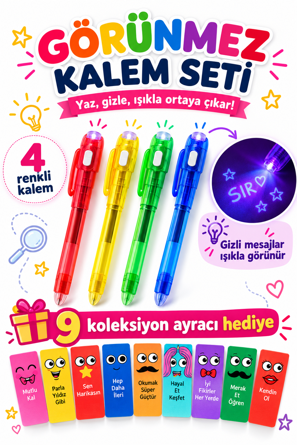 Görünmez Kalem - Işıklı Görünmez Kalem 4 Adet